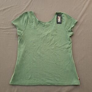 Tommy Hilfiger Denim Womens Green Ribbed Scoop Neck T-Shirt L